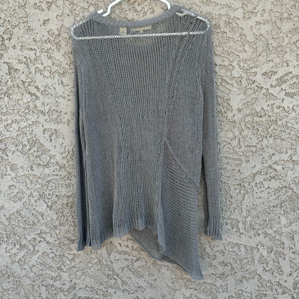 INHABIT Gauzey Grey Silk Long Sleeved Asymmetrical Sweater - Picture 5 of 9